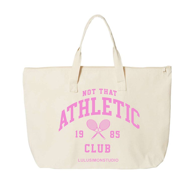 Not Athletic Club Puff Print Zippered Tote Bag - Natural