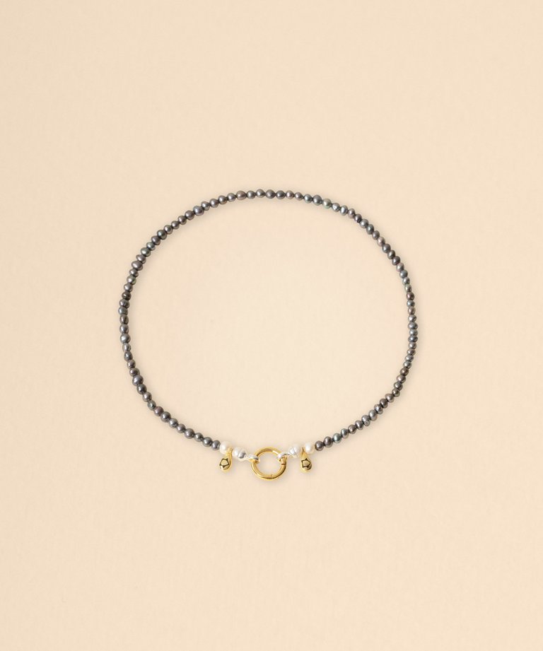 Sumerian Black Pearl Necklace - Men - Gold/Black