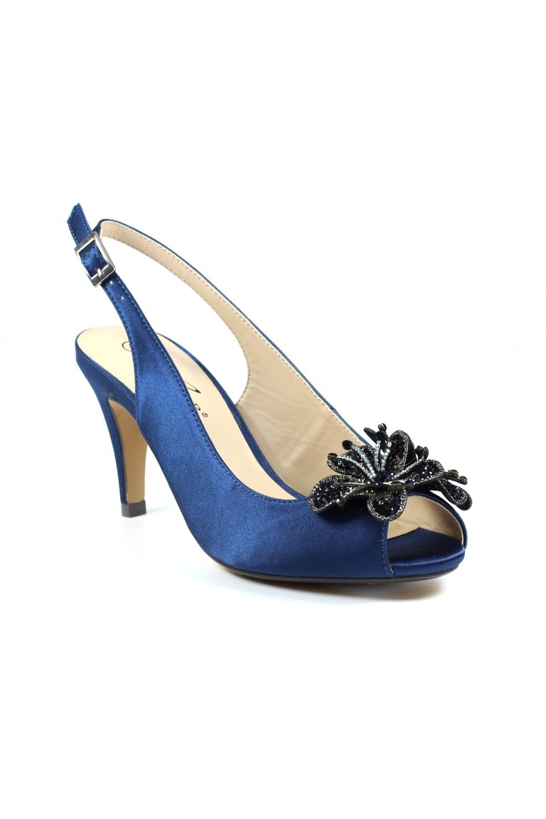 Womens Ankara Satin Court Shoes - Navy - Navy