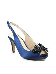 Womens Ankara Satin Court Shoes - Navy - Navy