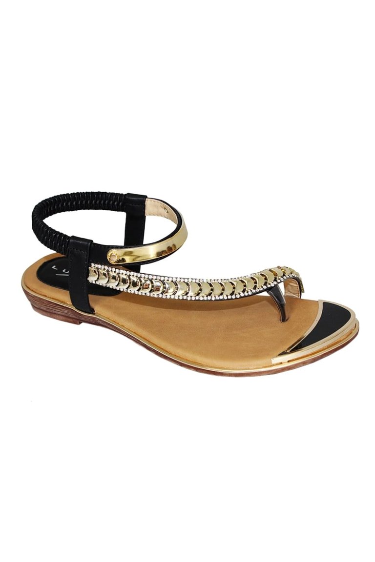 Lunar Black Brown Gold Womens Ladies Asia Faux Gemstone Sandals