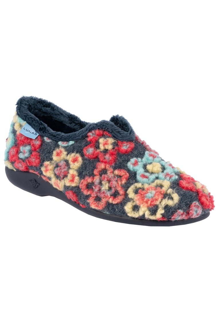 Womens/Ladies Hippy Flower Slippers - Blue/Red/Yellow
