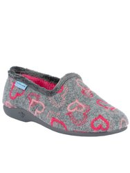 Womens/Ladies Jolly Hearts Slippers - Gray/Pink