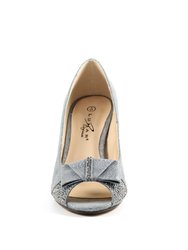 Womens/Ladies Mira Diamante Peep Toe Court Shoes - Pewter