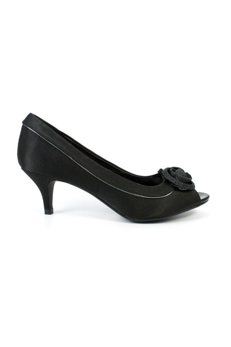 Womens/Ladies Ripley Satin Court Shoes - Black