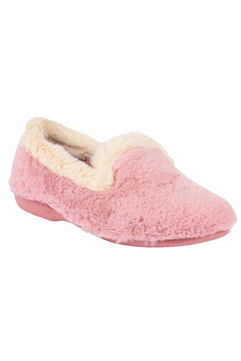 Womens/Ladies Shake Faux Fur Trim Slippers - Pink