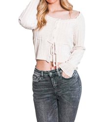 Casual Cropped Knit Top Sweater - White