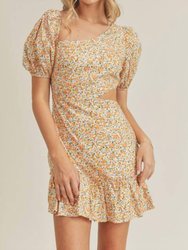 Floral Asymmetric Cut Out Mini Dress - Yellow