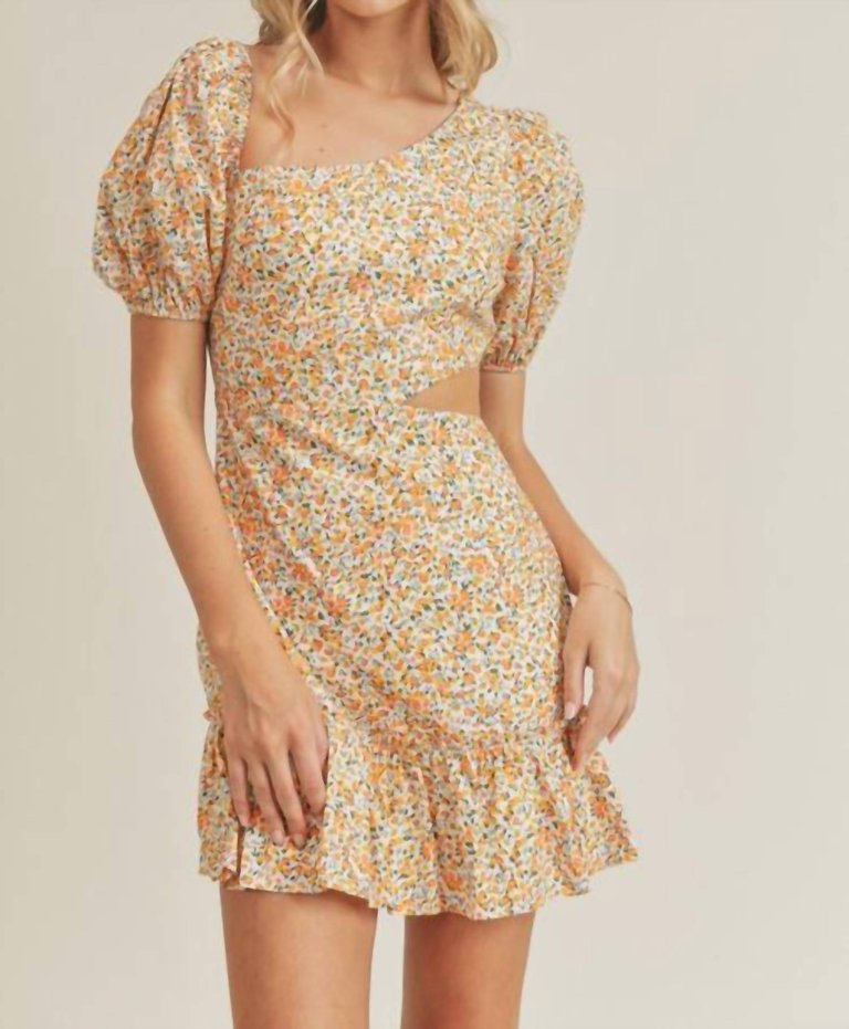 Floral Asymmetric Cut Out Mini Dress - Yellow