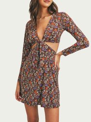 Floral-Print Cutout Stretch-Jersey Mini Dress - Brown Floral