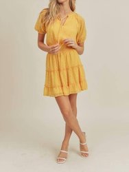 Polka Dot Textured Mini Dress - Yellow