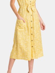 Printed Button Tie Front Midi