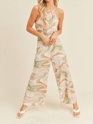 Swirl Print Cut Out Jumpsuit - Strawberry Swirl