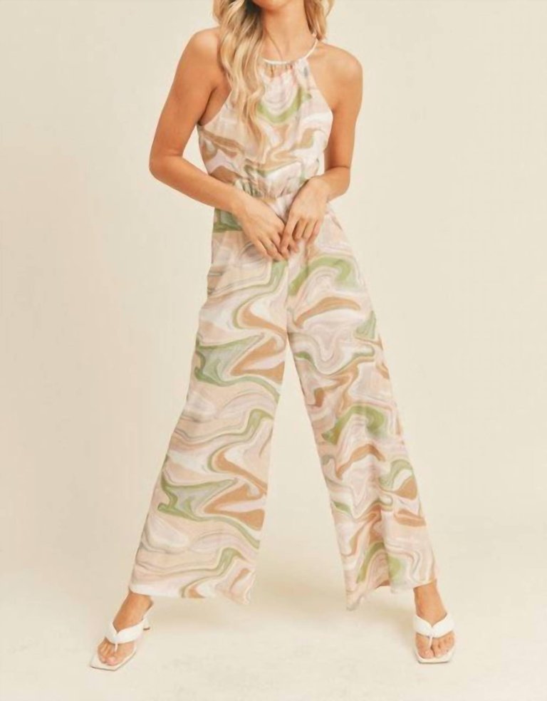 Swirl Print Cut Out Jumpsuit - Strawberry Swirl