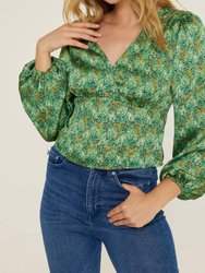 V Neck Blouse - Sage Floral