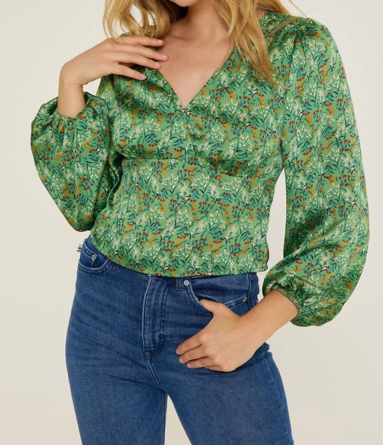 V Neck Blouse - Sage Floral