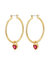 Bezel Heart Charm Hoops - Gold