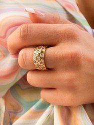 Checkerboard Cigar Band Ring - Gold