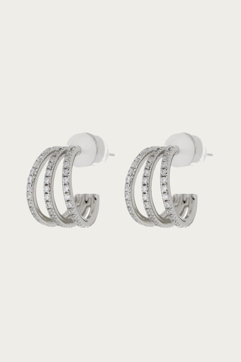 Pave Baby Bastille Hoops - Silver
