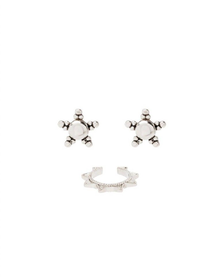 Starlight Studs And Ear Cuff Set - Silver