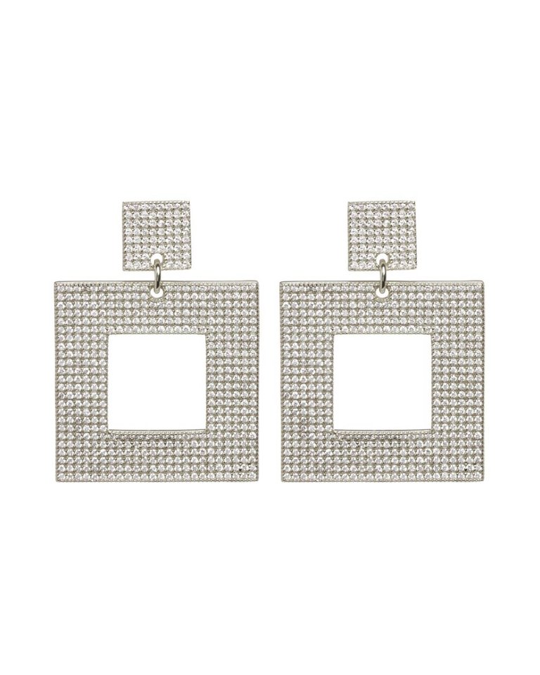 The Pave Box Hoops Earrings - Silver