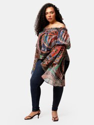 Ethnic Print Brittney Off The Shoulder Bell Sleeve Top - Ethnic Print