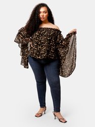 Leopard Print Brittney Off The Shoulder Bell Sleeve Top - Leopard Print