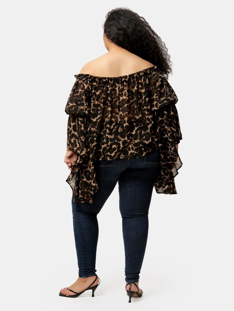 Leopard Print Brittney Off The Shoulder Bell Sleeve Top