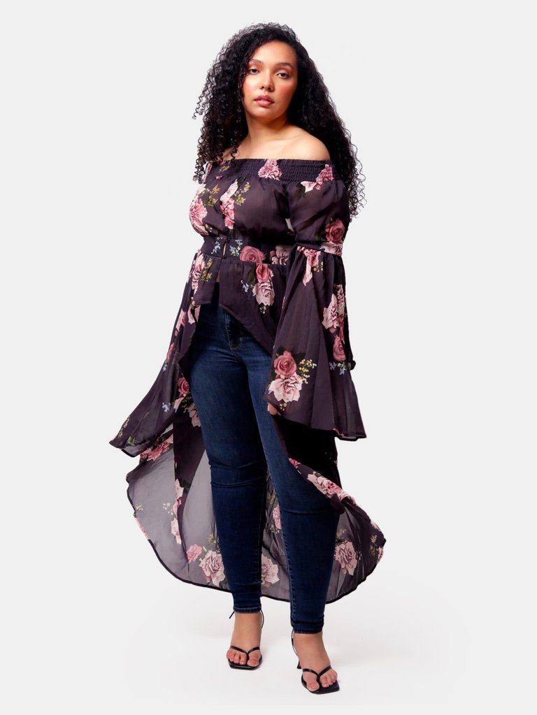 Romance Off The Shoulder Duster - Romanctic Floral Print