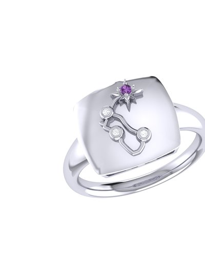 LuvMyJewelry Aquarius Water-Bearer Amethyst & Diamond Constellation Signet Ring in Sterling Silver product
