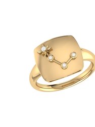 Aries Ram Diamond Constellation Signet Ring In 14K Yellow Gold Vermeil On Sterling Silver