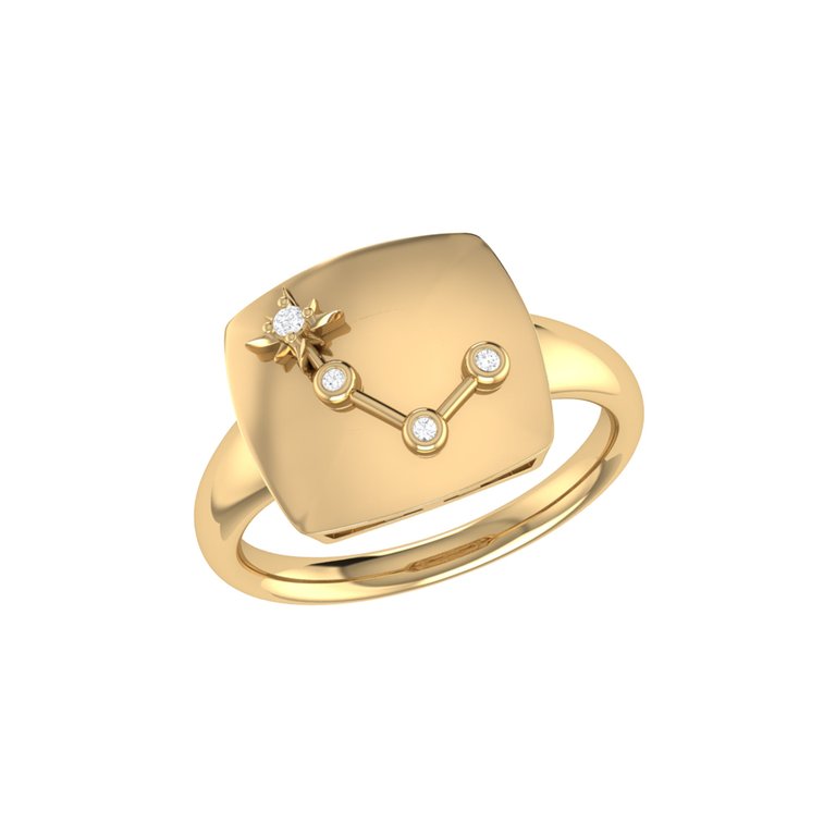 Aries Ram Diamond Constellation Signet Ring In 14K Yellow Gold Vermeil On Sterling Silver