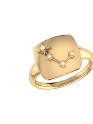 Aries Ram Diamond Constellation Signet Ring In 14K Yellow Gold Vermeil On Sterling Silver - Yellow Gold