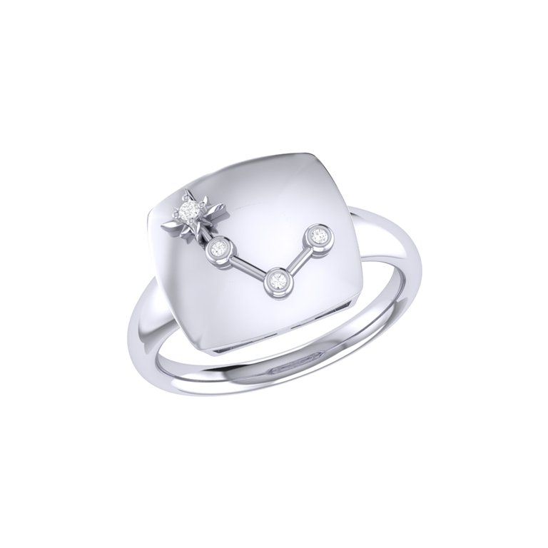 Aries Ram Diamond Constellation Signet Ring In Sterling Silver