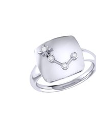 Aries Ram Diamond Constellation Signet Ring In Sterling Silver