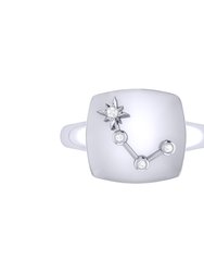 Aries Ram Diamond Constellation Signet Ring In Sterling Silver