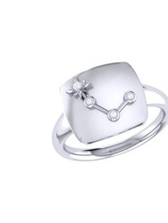 Aries Ram Diamond Constellation Signet Ring In Sterling Silver - Silver