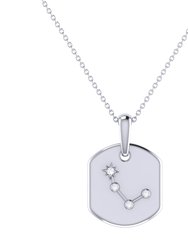 Aries Ram Diamond Constellation Tag Pendant Necklace In Sterling Silver - Silver