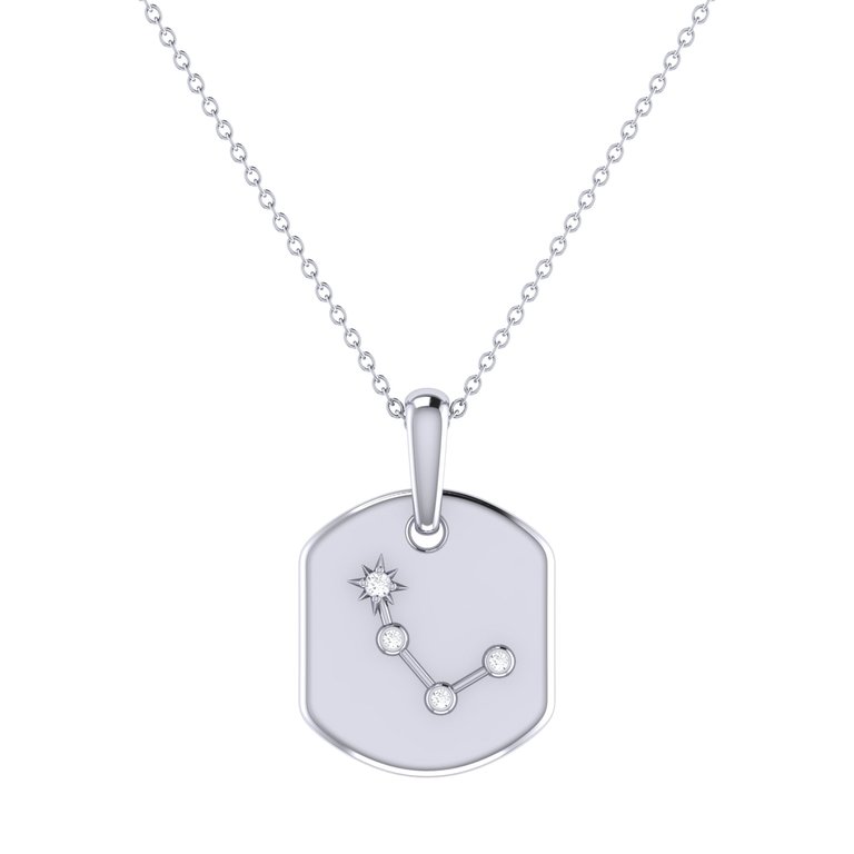 Aries Ram Diamond Constellation Tag Pendant Necklace In Sterling Silver - Silver