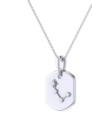 Aries Ram Diamond Constellation Tag Pendant Necklace In Sterling Silver