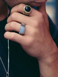 Black Onyx Stone Signet Ring in 14K Yellow Gold Plated Sterling Silver with Enamel - Gold