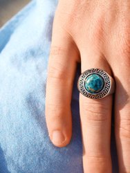 Blue Apatite Stone Signet Ring in Black Rhodium Plated Sterling Silver