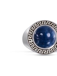 Blue Apatite Stone Signet Ring in Black Rhodium Plated Sterling Silver - Silver