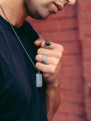 Blue Lace Agate Stone Tag in Black Rhodium Plated Sterling Silver