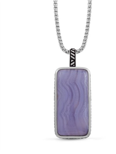 LuvMyJewelry Blue Lace Agate Stone Tag in Black Rhodium Plated Sterling Silver product