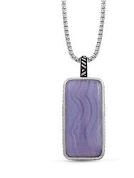 Blue Lace Agate Stone Tag in Black Rhodium Plated Sterling Silver - Silver
