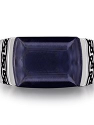 Blue Pietersite Celtic Stone Signet Ring in Sterling Silver with Enamel - Silver