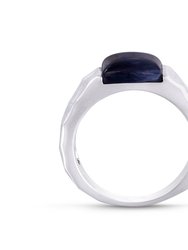 Blue Pietersite Stone Hammered Texture Signet Ring in Sterling Silver