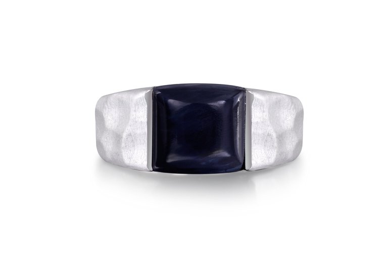 Blue Pietersite Stone Hammered Texture Signet Ring in Sterling Silver - Silver