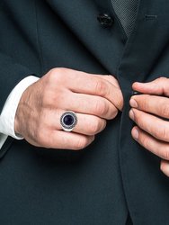 Blue Sand Stone Flat Back Cabochon Signet Ring in Black Rhodium Plated Sterling Silver